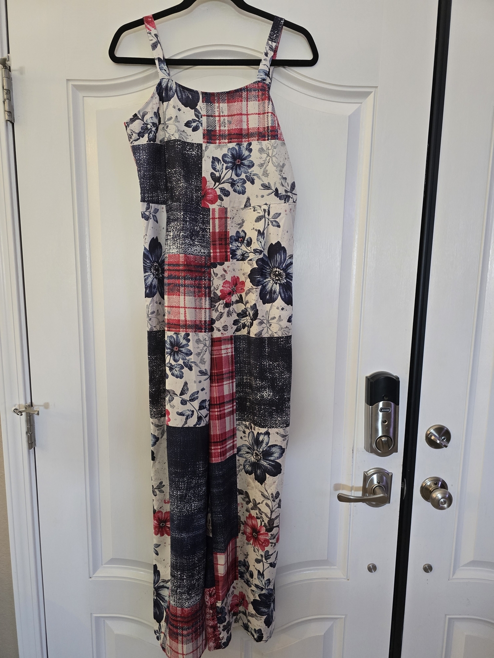 Patchwork Floral Maxi Jumper, Wide Legs in Red, White And Blue